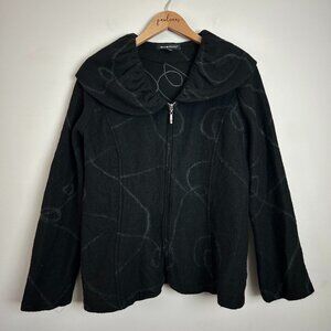 Womens Avellini Jacket Medium Black Wool Patterned Sweater Full Zip M